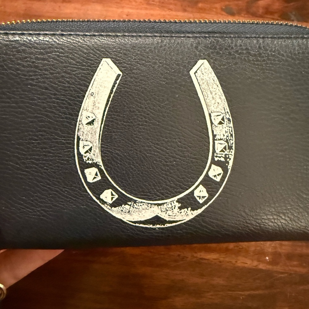 Navy Wallet with Strap, Horseshoe Design